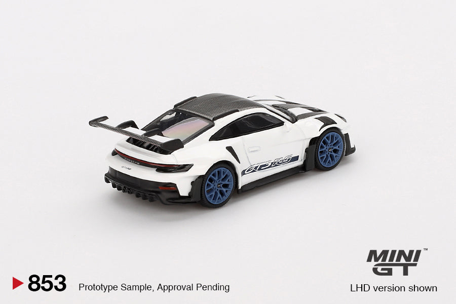 TSM Mini GT 1:64 Porsche 911 (992) GT3 RS Weissach Package White with Indigo Blue RHD