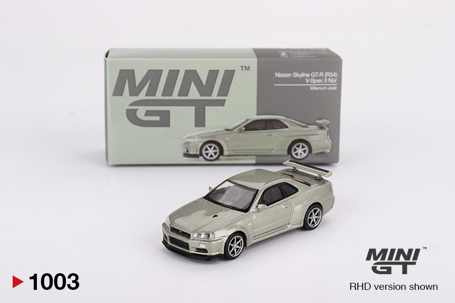 TSM Mini GT 1:64 Nissan Skyline GT-R (R34) V-Spec II Nür Millenium Jade RHD