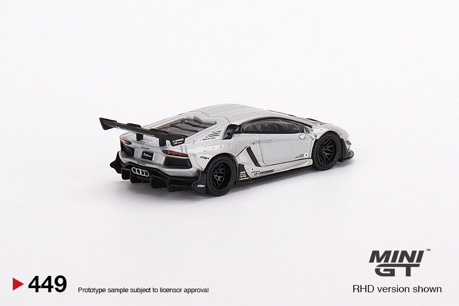 TSM Mini GT 1:64 LB WORKS Lamborghini Aventador Limited Edition Matt Silver RHD