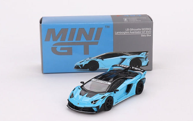 TSM Mini GT 1:64 Lamborghini LB-Silhouette WORKS Aventador GT EVO Baby Blue LHD