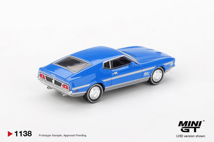 TSM Mini GT 1:64 Ford Mustang Mach 1 Grabber Blue LHD