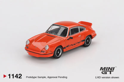 TSM Mini GT 1:64 Porsche 911 Carrera RS 2.7 Tangerine with Black Livery RHD