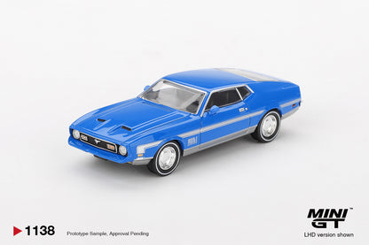 TSM Mini GT 1:64 Ford Mustang Mach 1 Grabber Blue LHD