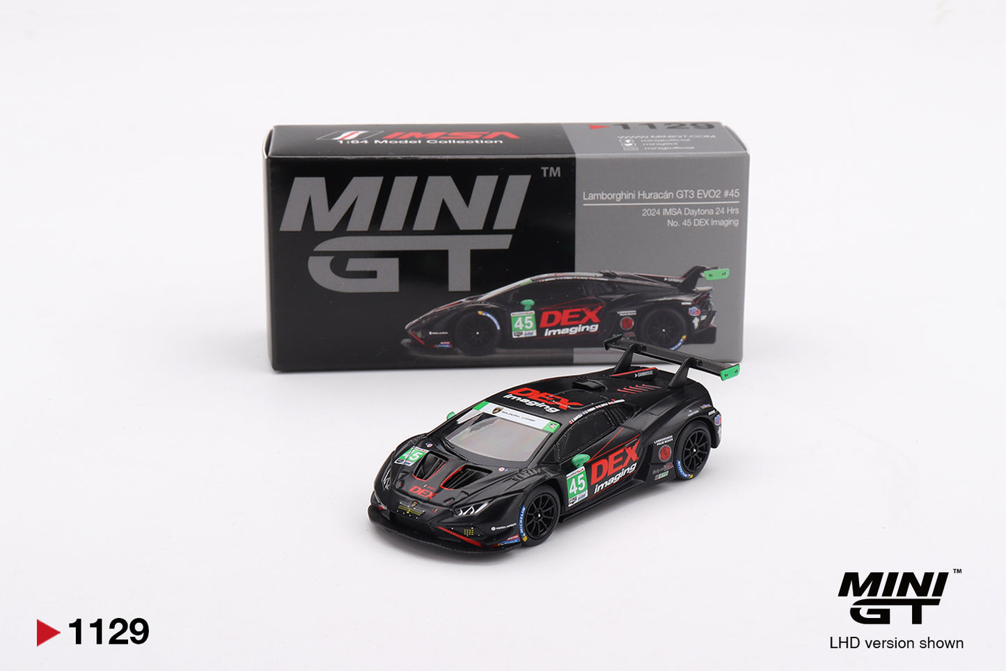 TSM Mini GT 1:64 Lamborghini Huracán GT3 EVO2 #45 No. 45 DEX Imaging 2024 IMSA Daytona 24 Hrs