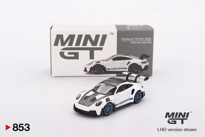 TSM Mini GT 1:64 Porsche 911 (992) GT3 RS Weissach Package White with Indigo Blue RHD