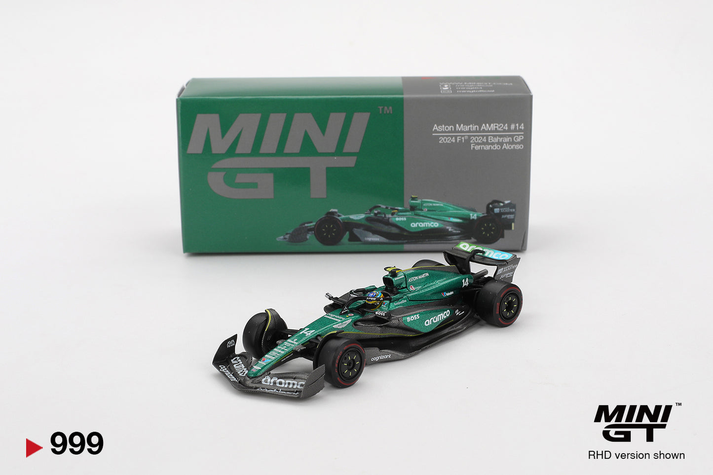 TSM Mini GT 1:64 Aston Martin AMR24 #14 Fernando Alonso 2024 F1 2024 Bahrain GP