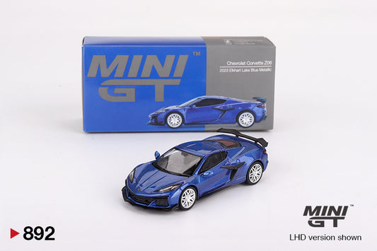 TSM Mini GT 1:64 Chevrolet Corvette Z06 2023 Elkhart Lake Blue Metallic RHD